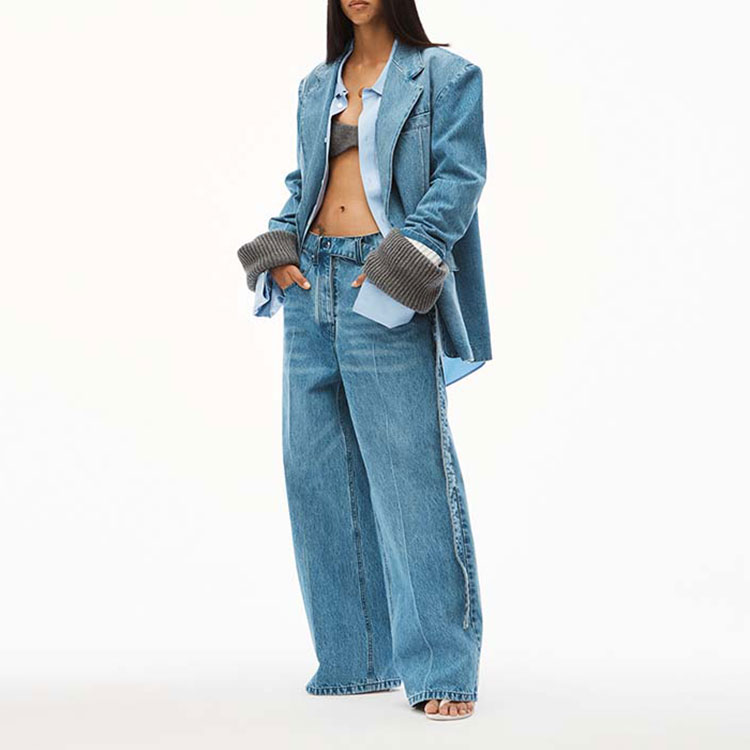 Raver Широкие Брюки с Поясом Alexander Wang, Синий — фото 3