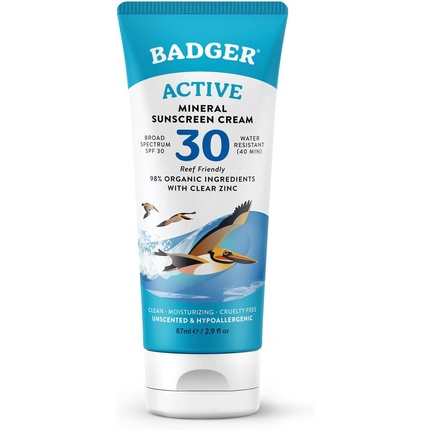 Солнцезащитный крем Clear Zinc Organic Ingredients Легкое нанесение Легкий SPF 30 Без запаха 87 мл Badger