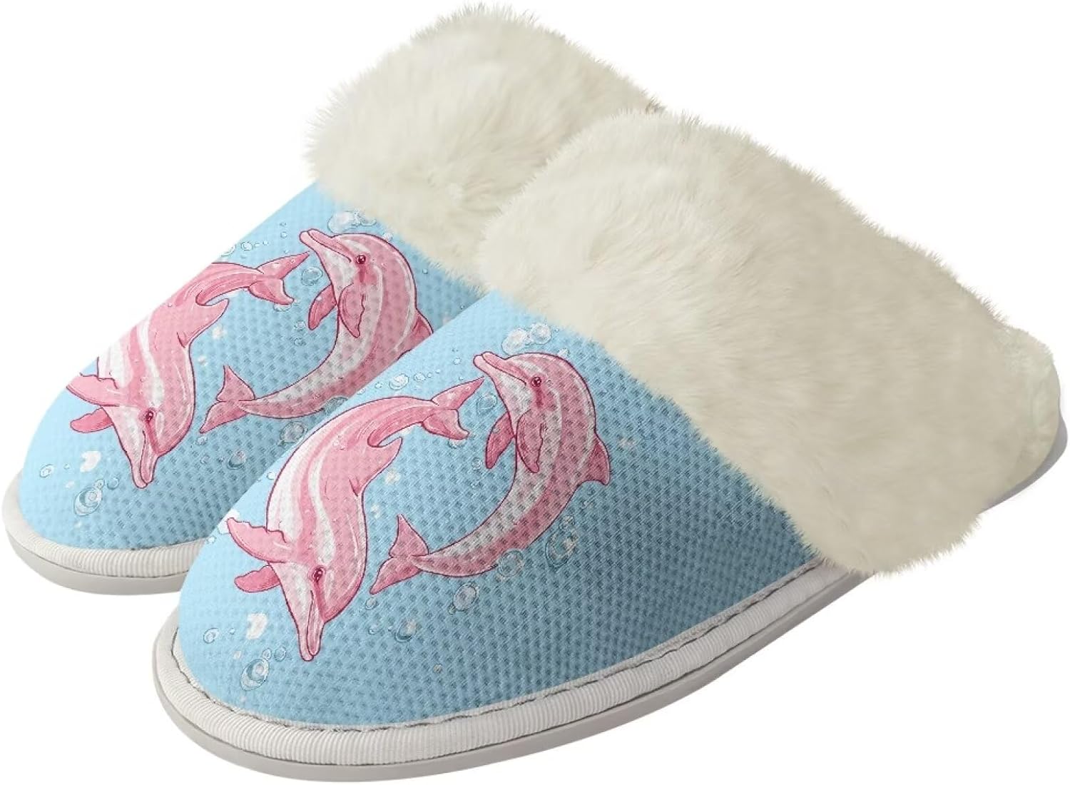 

Женские пушистые тапочки уютные теплые тапочки на зиму, домашние слипоны с мягкой подошвой, унисекс, удобные плюшевые с закрытым носком для дома, спа и ванной Watdotory, розовый