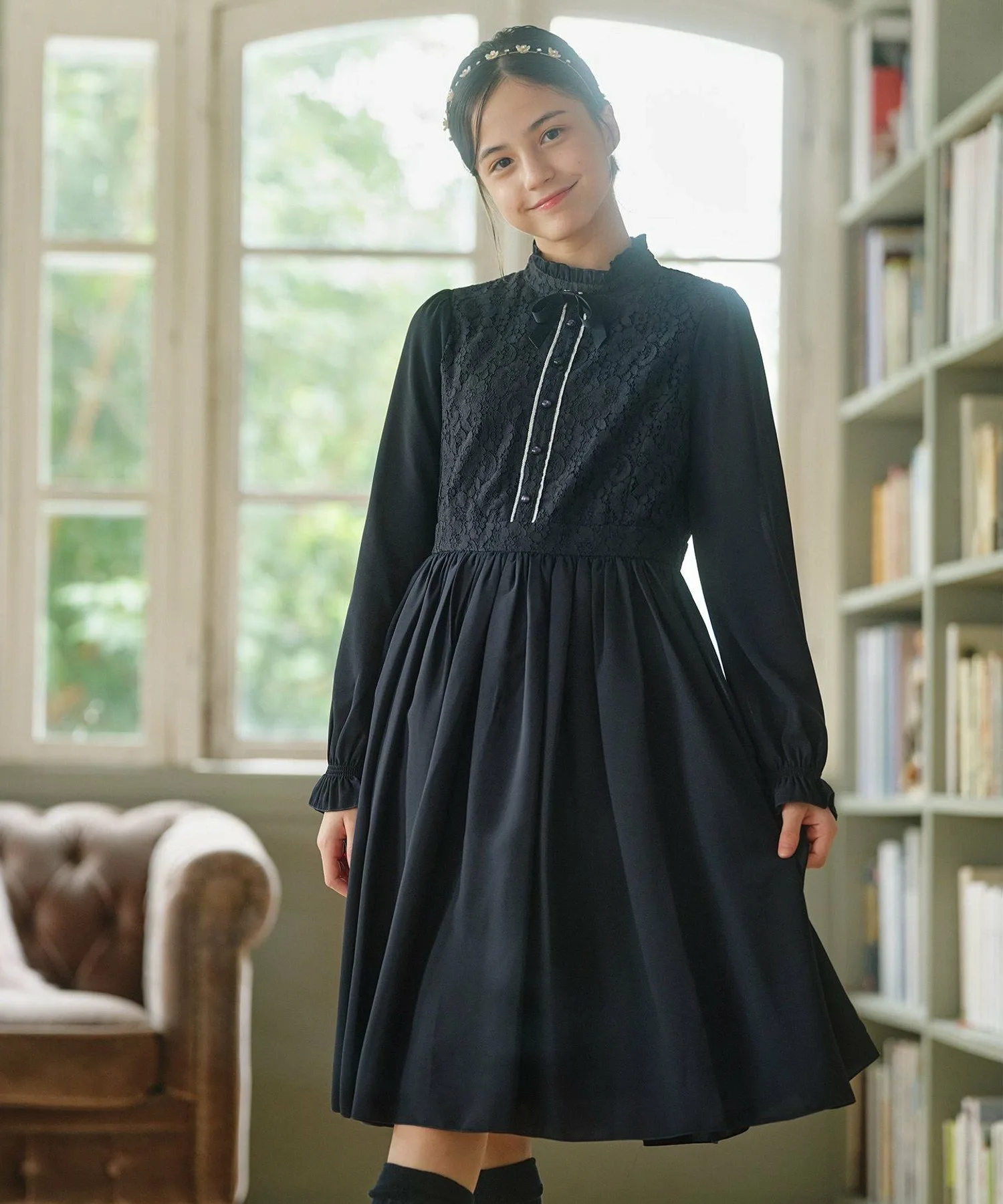 [150-170 см] Кружевное шифоновое платье Kids Suite, Navy [075]