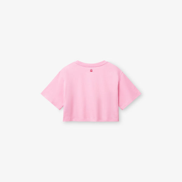 Футболка Benetton хлопковая с коротким рукавом и логотипом 6-14 лет, розовый — фото 3