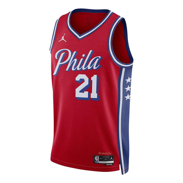 

Майка Air Jordan x NBA Dri-FIT Philadelphia 76ers Statement Edition Swingman Jersey 'Joel Embiid 21', красный
