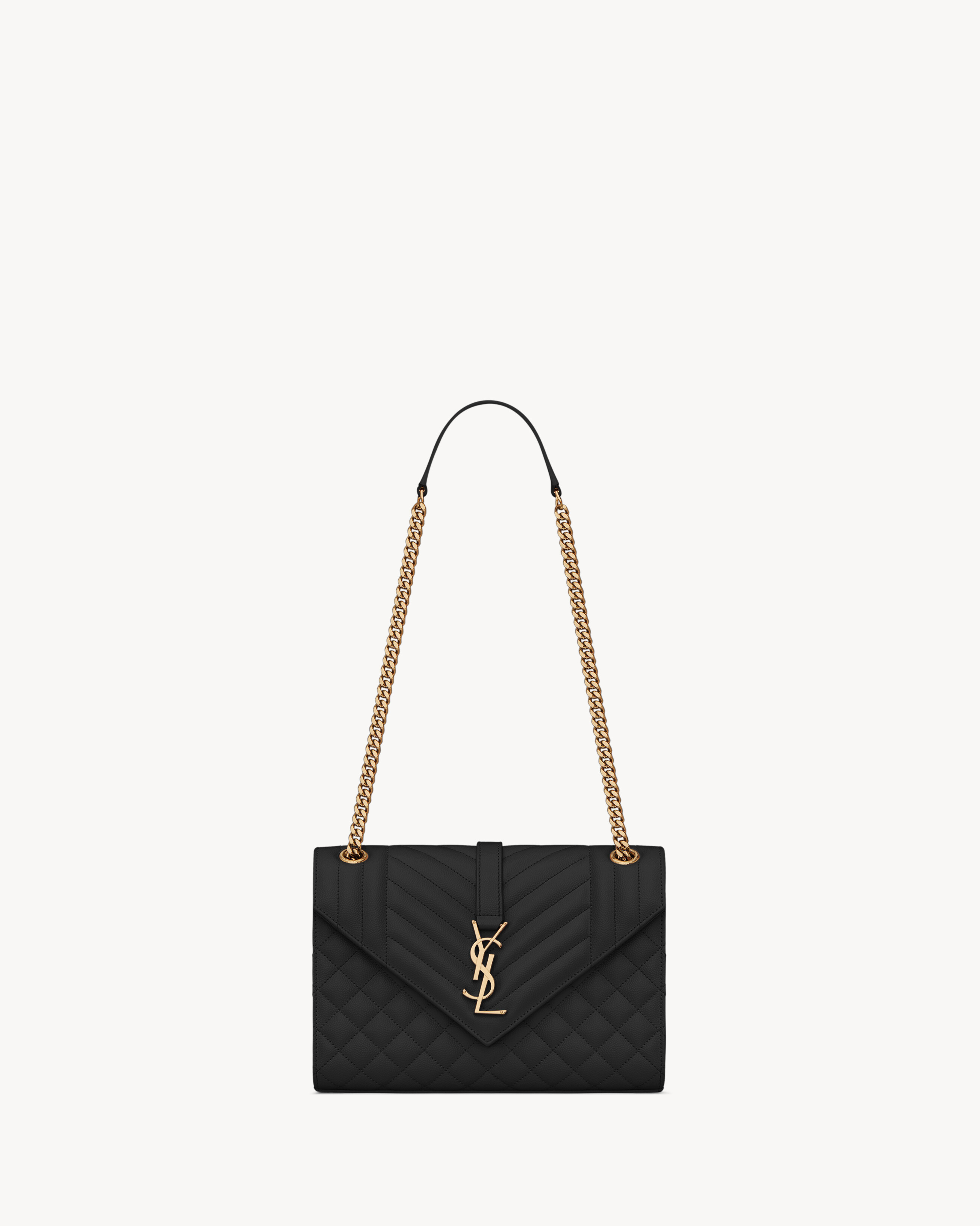

Сумка Envelope Medium из стеганой кожи с тиснением Grain de Poudre Saint Laurent, черный