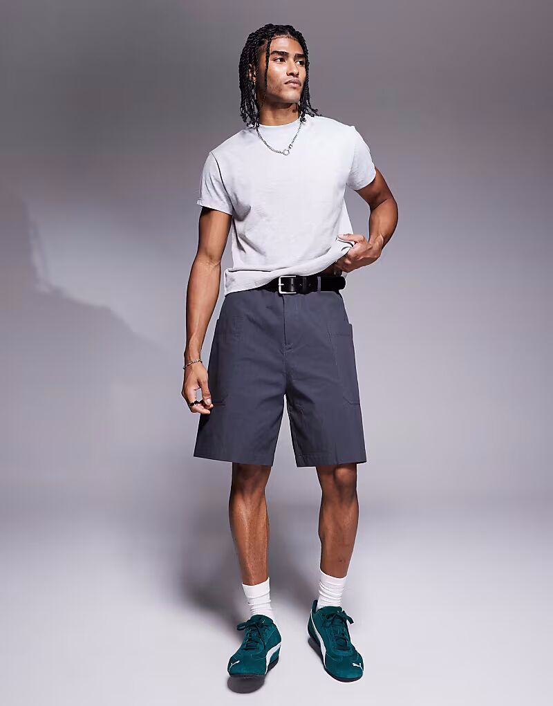 

Шорты карго средней длины из поплина ASOS DESIGN серого цвета