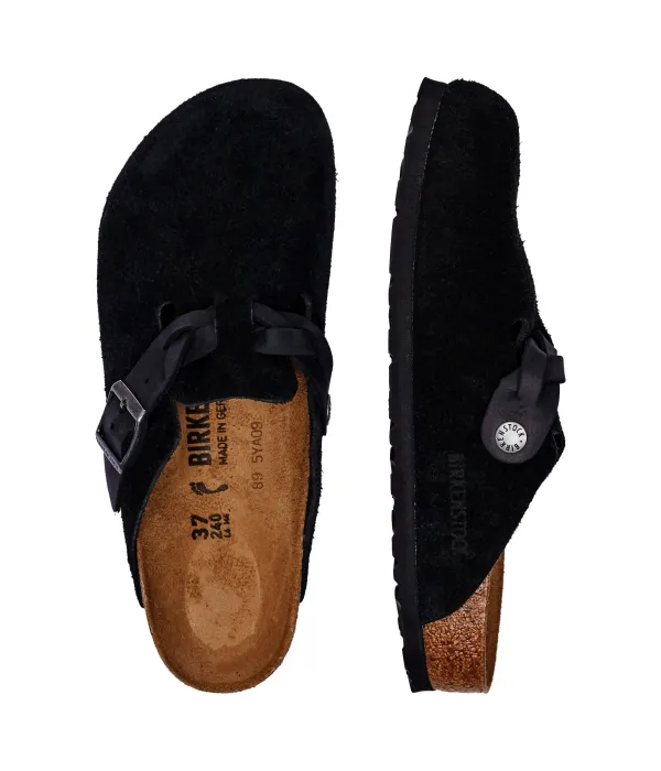 Бостонские плетеные мюли, кожаные сандалии Narrow fit Birkenstock, черный — фото 4
