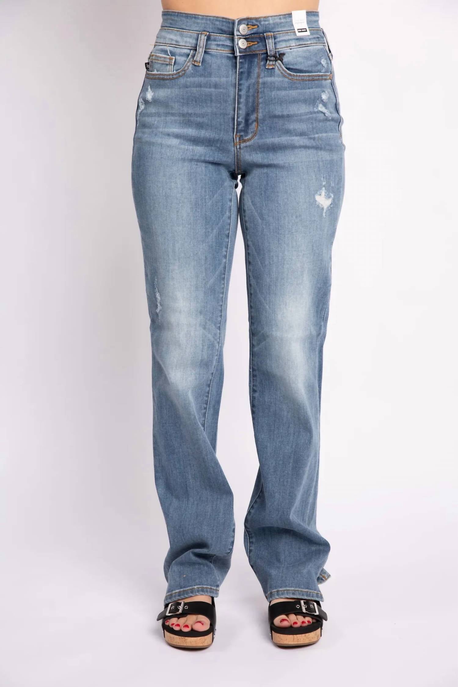 

Прямые джинсы с двойным поясом, средней потертости Judy Blue, цвет medium wash