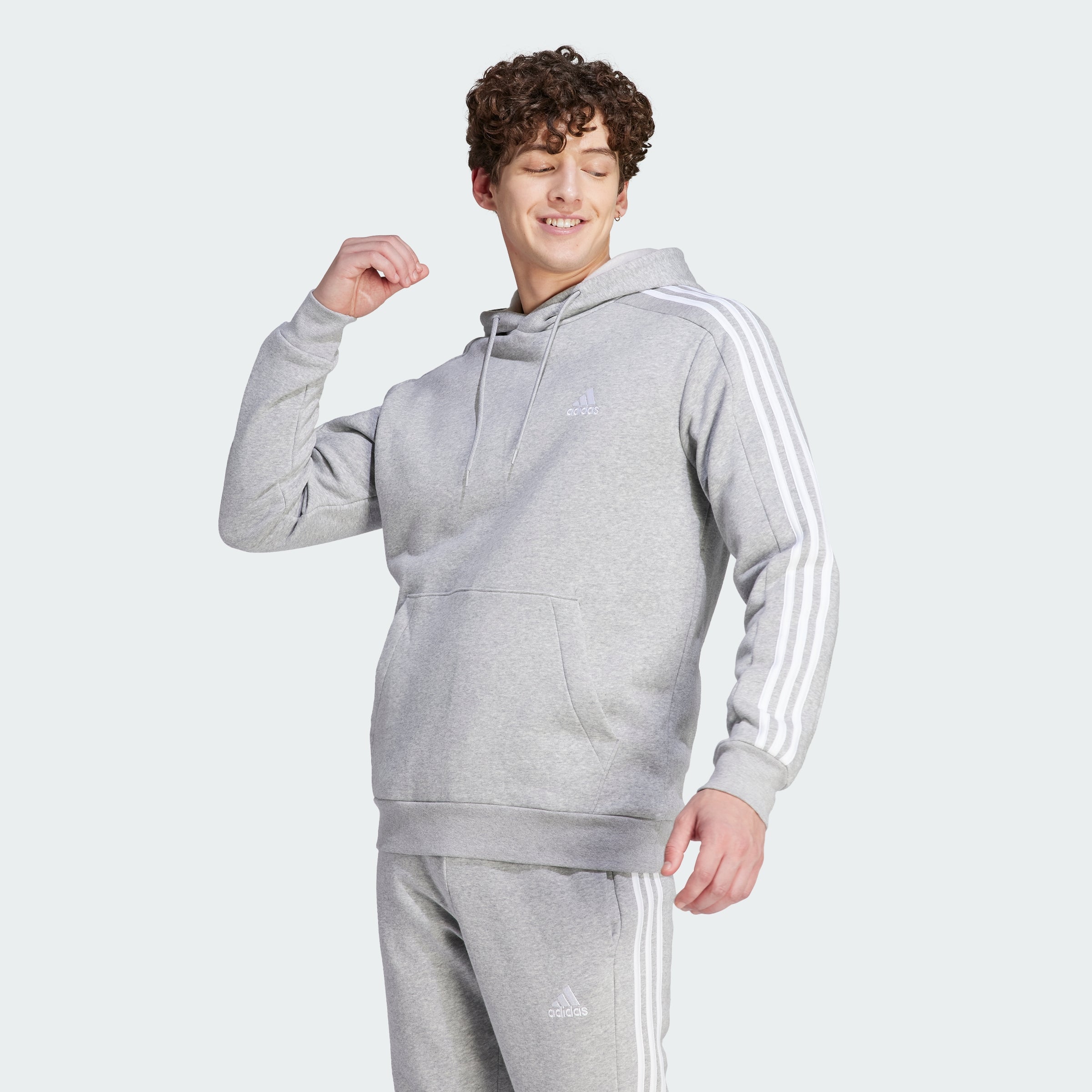 

Мужская толстовка с капюшоном Adidas Essentials Fleece 3-Stripes, цвет medium grey heather