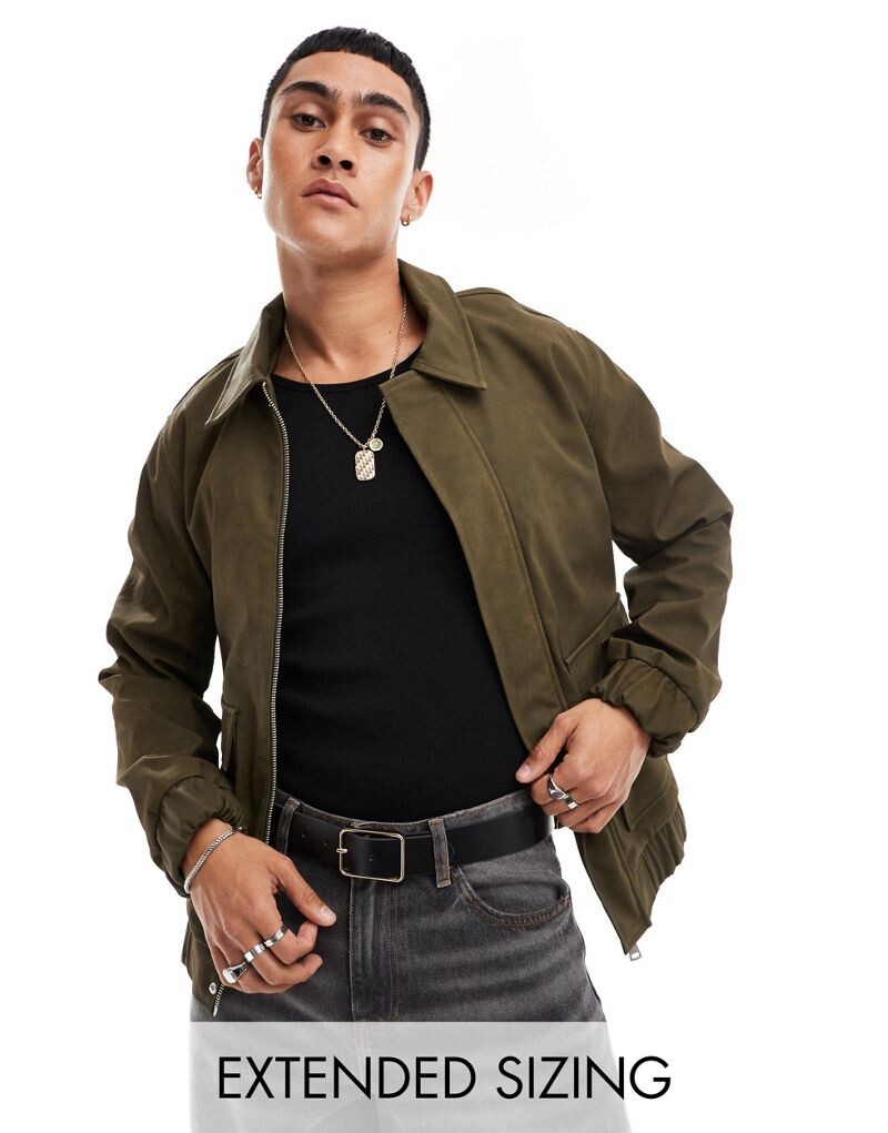 

Замшевый бомбер оверсайз цвета хаки ASOS