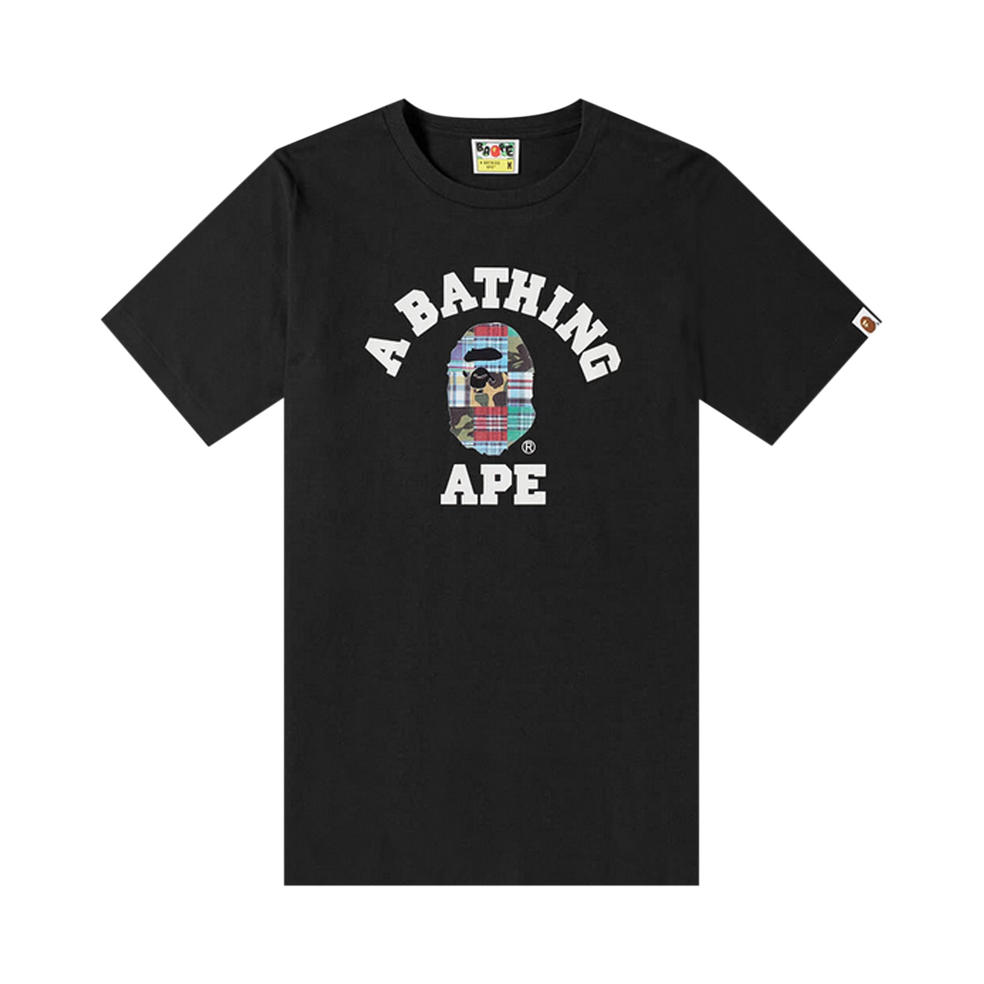 

Футболка колледжа в стиле пэчворк BAPE, черная, Черный, Футболка колледжа в стиле пэчворк BAPE, черная