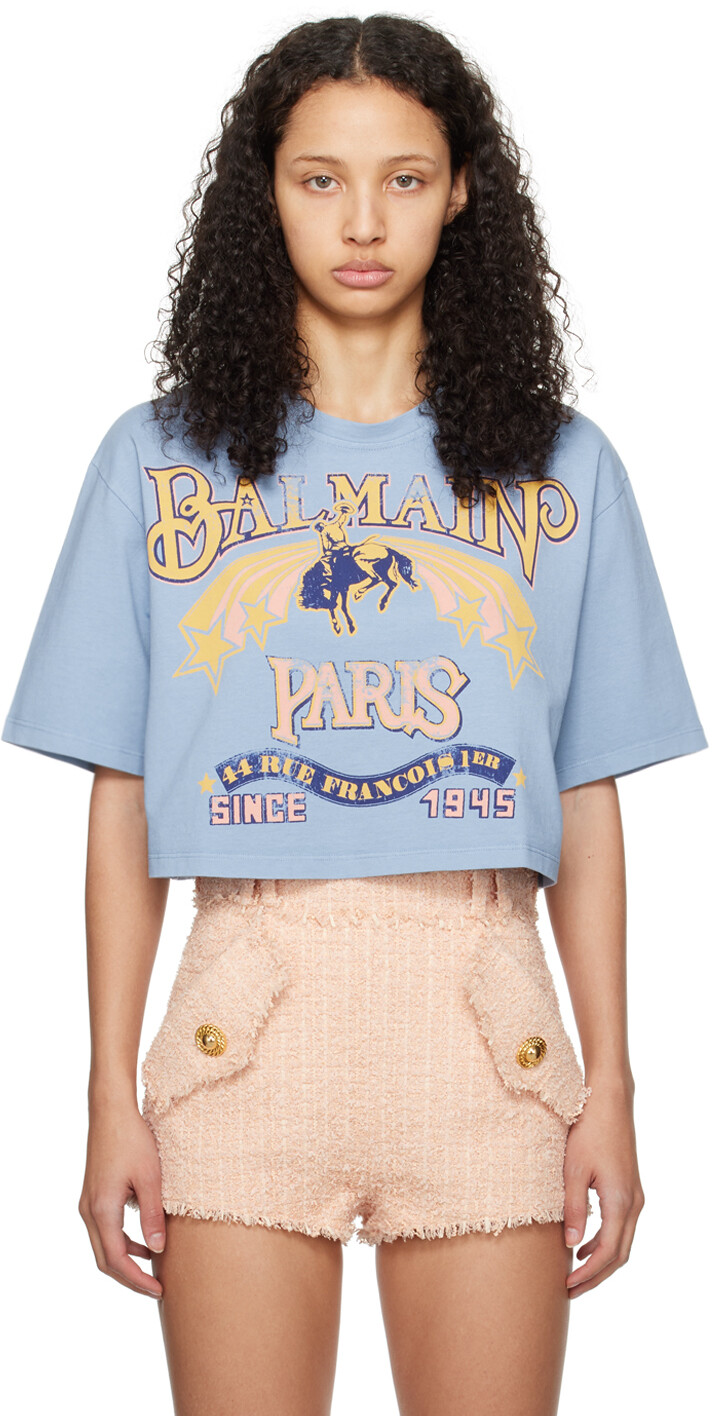 

Синяя футболка в стиле вестерн Balmain