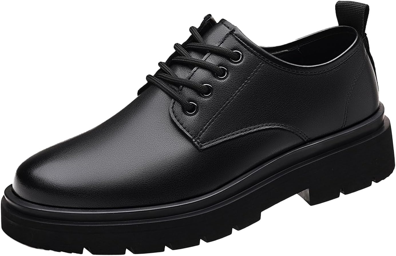 

Мужские кожаные туфли ENJGU Oxfords с толстой низкой подошвой, классические модельные с шнуровкой, бизнес-формальные дерби для смокинга, модные повседневные туфли-слипоны с круглым носком, противоскользящие, свадебные дерби Oxfords, черный