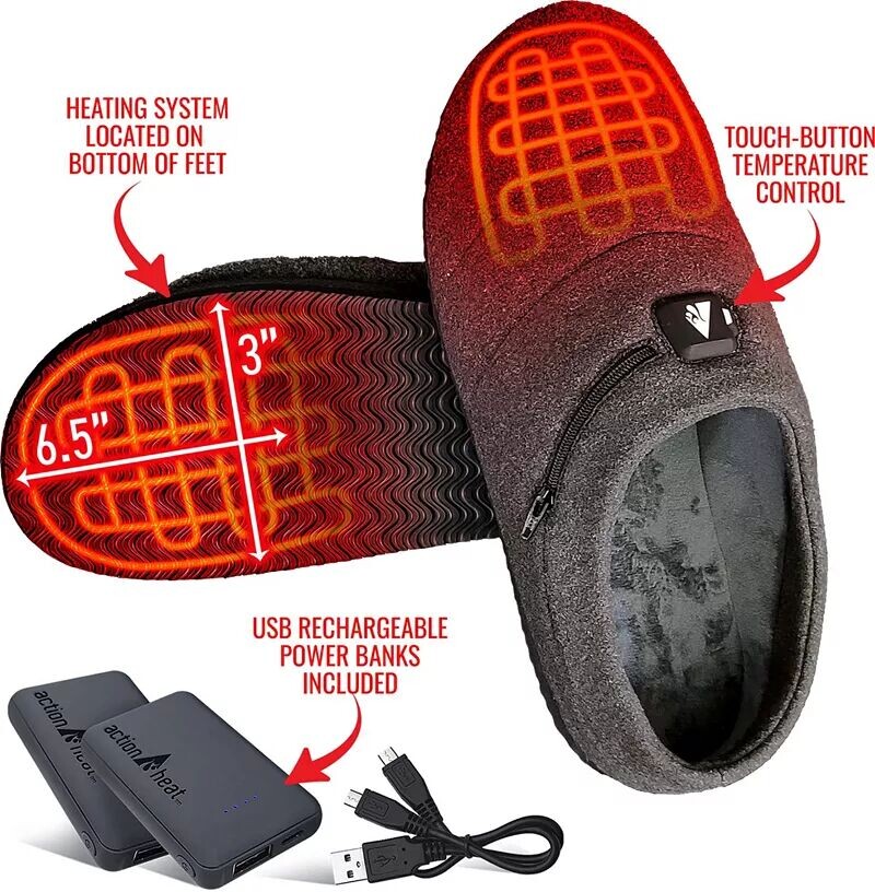 Тапочки с подогревом на батарейке ActionHeat 5V, серый — фото 3