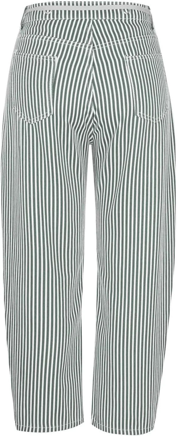 Женские брюки Classic Stripe Print с модным пэчворком, на шнурке, с высокой талией, широкие, с карманами Generic, синий — фото 4
