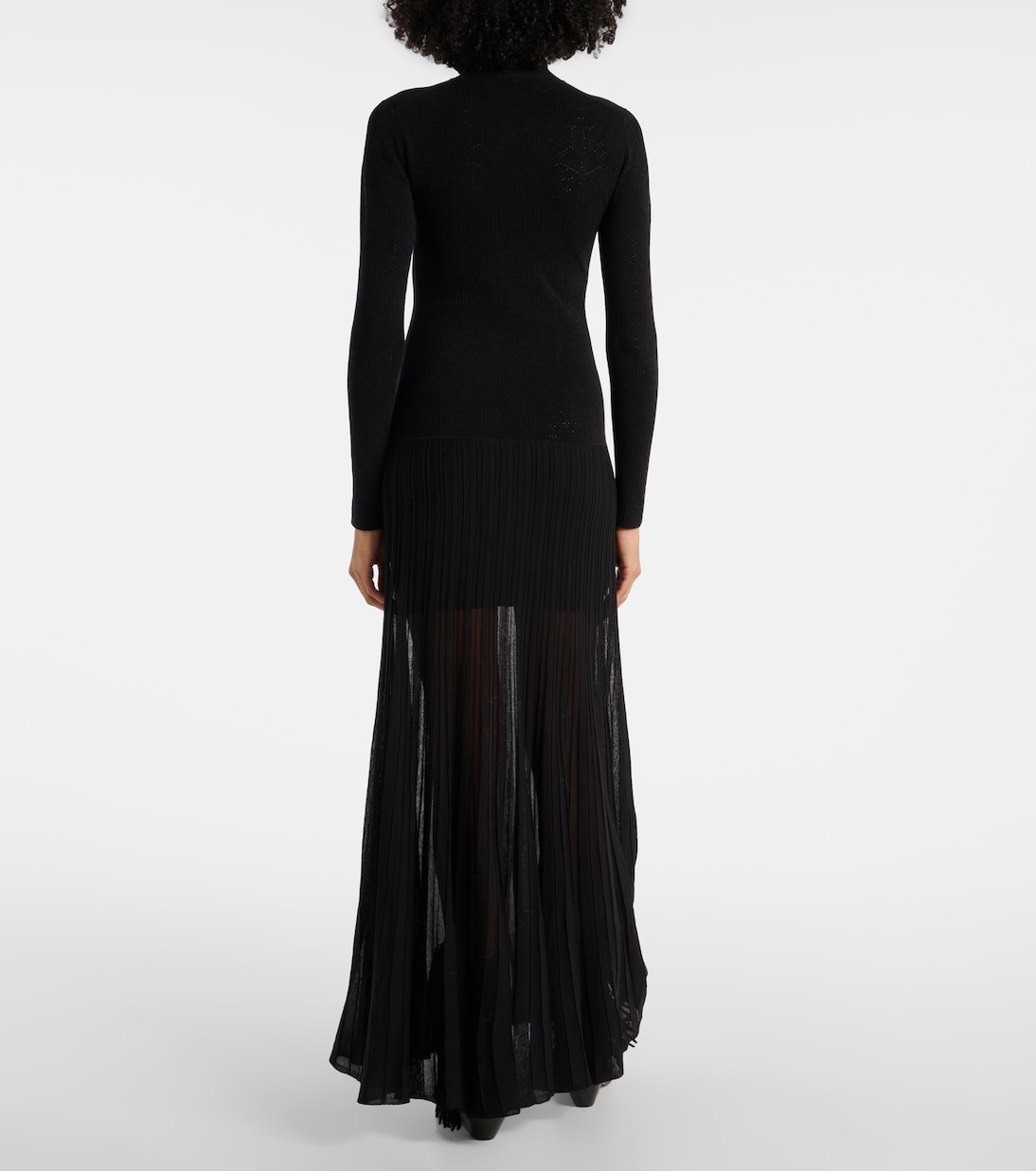 Платье-макси с воротником-стойкой Gisole Pointelle Isabel Marant, черный — фото 3