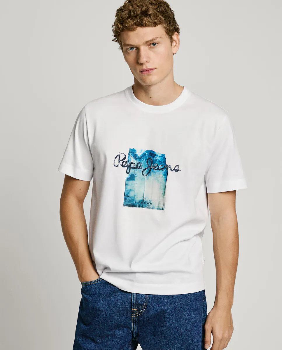 

Мужская футболка с коротким рукавом и принтом Pepe Jeans, белый