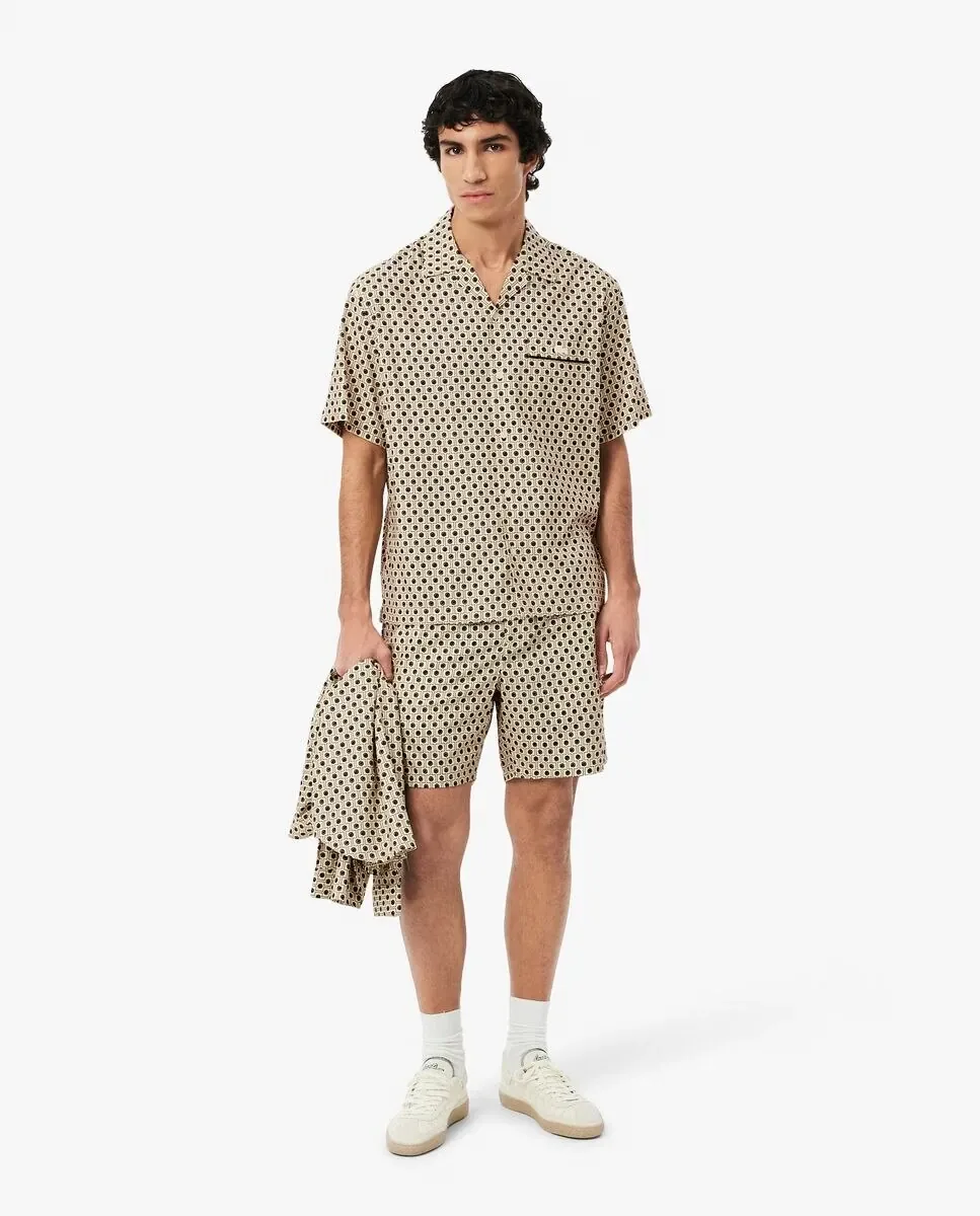 Мужская рубашка с коротким рукавом свободного кроя Lacoste, бежевый — фото 4