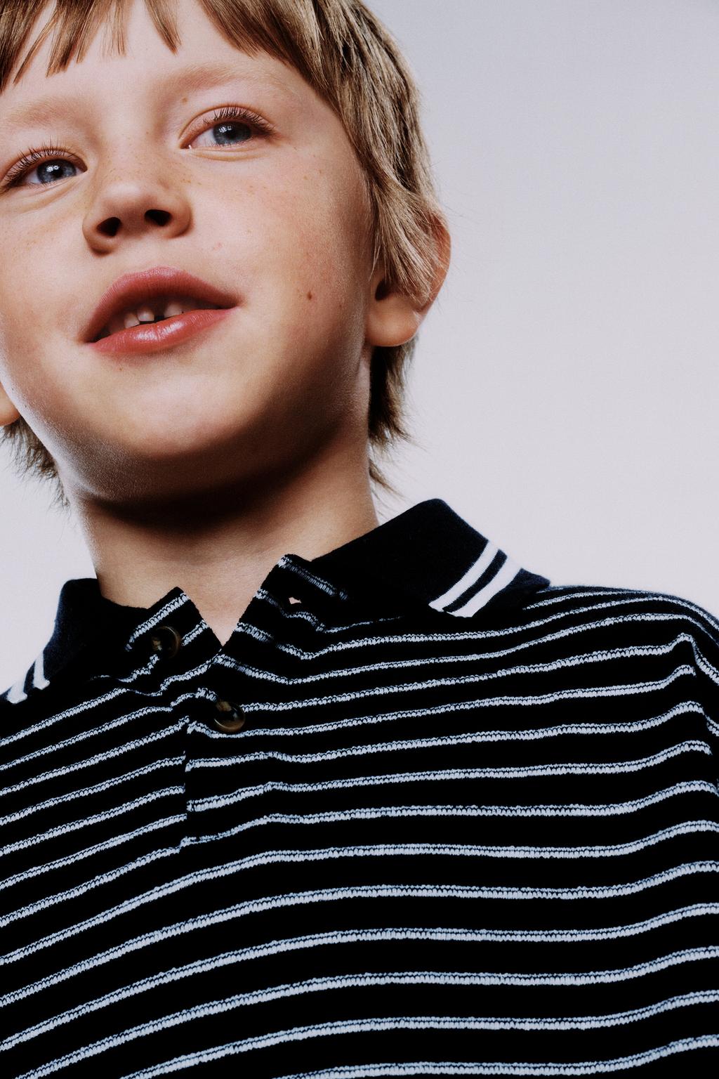 

Полосатая деревенская рубашка поло ZARA, темно-синий