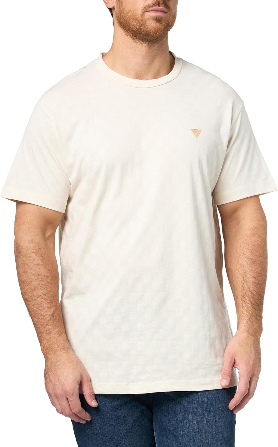 

GUESS Мужская футболка с коротким рукавом Small Triangle Knit, Muted Stone