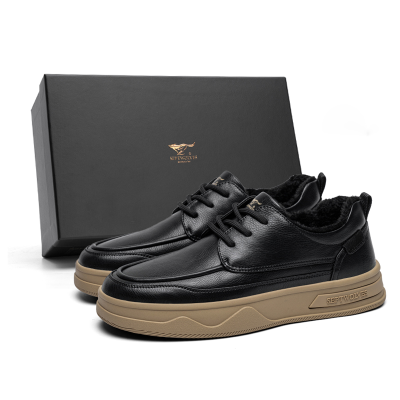 

SEPTWOLVES Мужские повседневные ботинки низкие черные/хаки/желто-коричневые черные [на флисовой подкладке] (стандартный размер кожаной обуви)