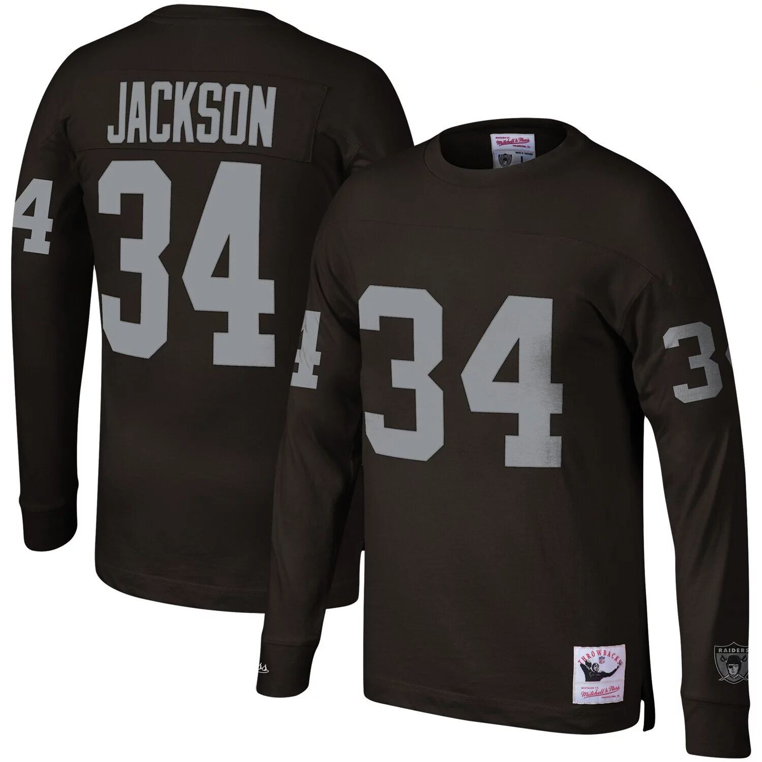 

Мужская футболка с длинными рукавами Mitchell & Ness Bo Jackson, черная Los Angeles Raiders Throwback, имя и номер игрока в отставке, Черный, Мужская футболка с длинными рукавами Mitchell & Ness Bo Jackson, черная Los Angeles Raiders Throwback, имя и номе
