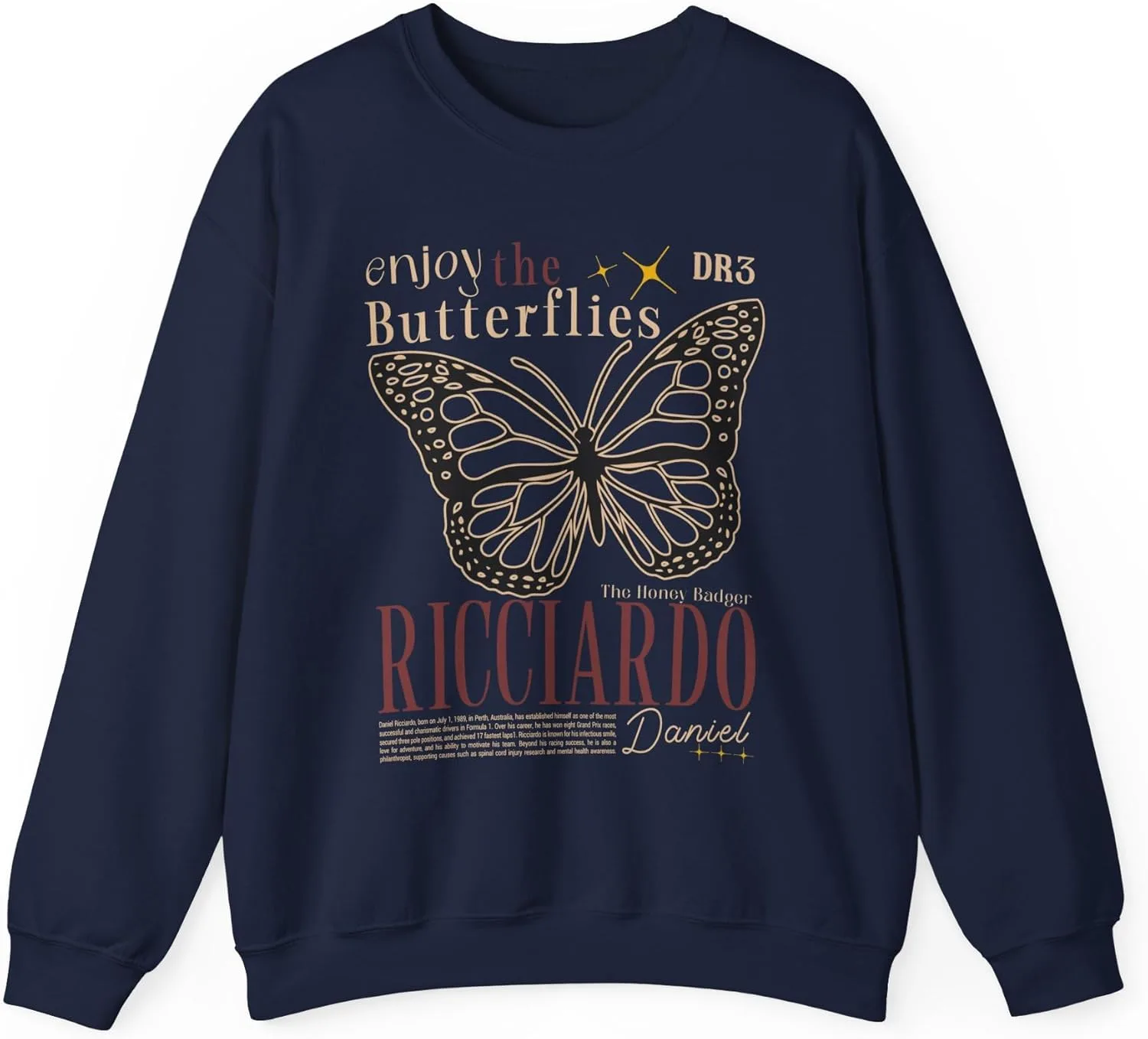 Футболка Enjoy The Butterflies, футболка с изображением бабочки Риккардо, подарок для любителя автоспорта, футболка в стиле гонщика Риккардо GENERIC, темно-синий