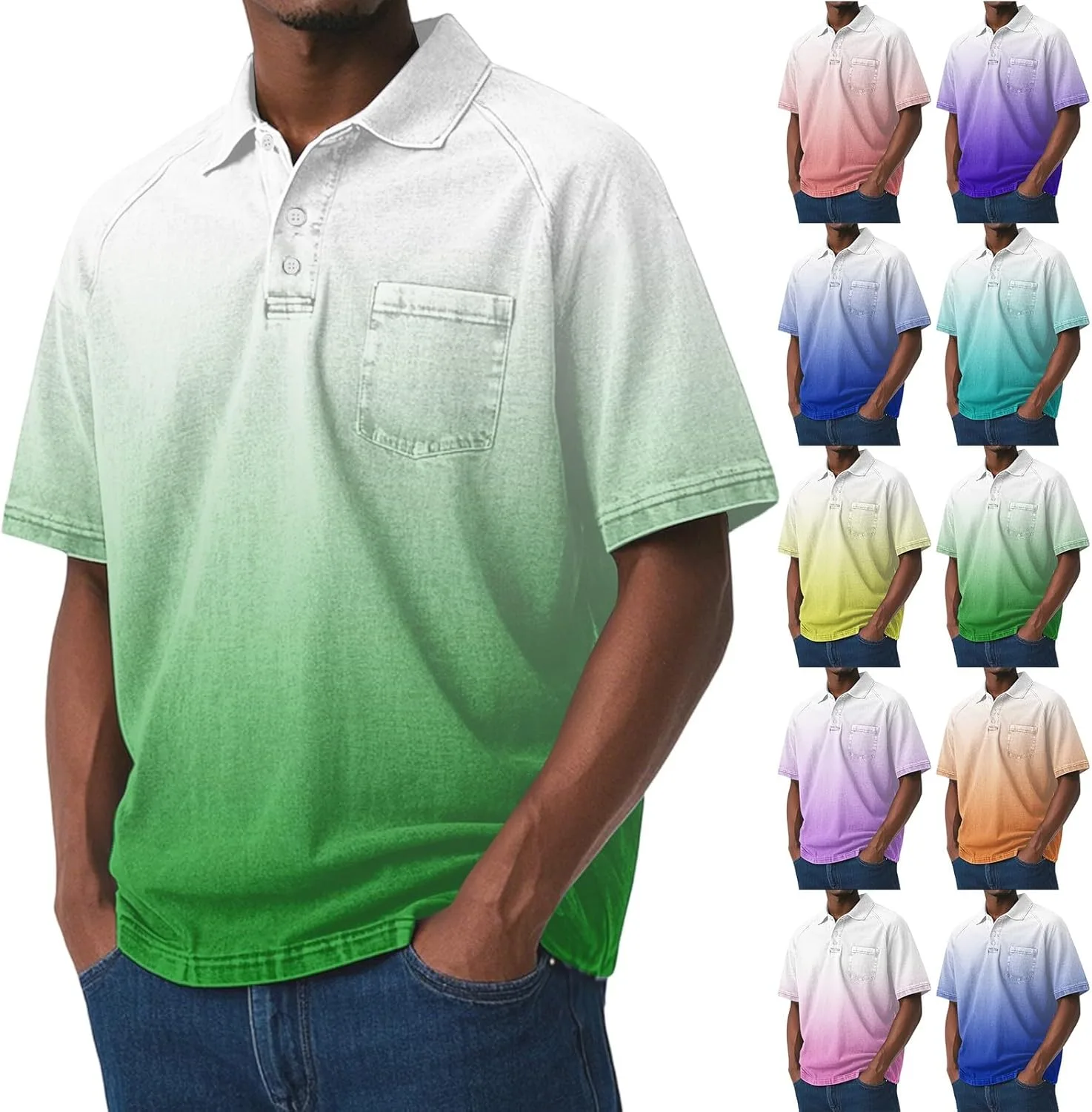 

Мужская поло Ymosrh с градиентом, короткий рукав, с карманом, размеры M-3XL