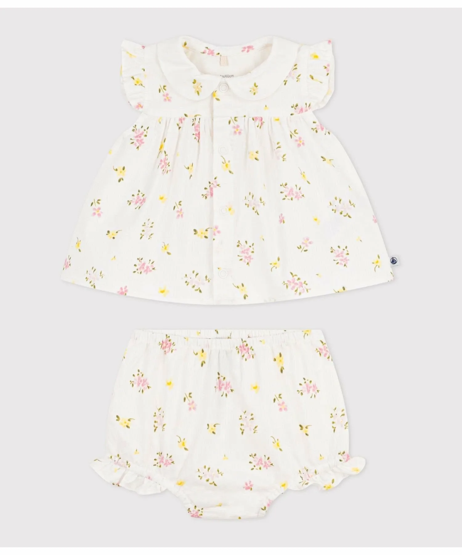 Детский комплект из двух предметов с цветочным принтом PETIT BATEAU, Off-white/multicolor