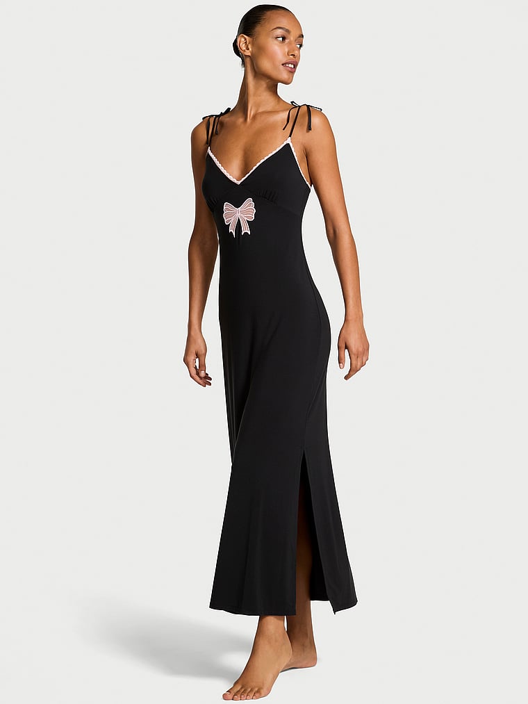 

Платье-Комбинация макси из модала с кружевной отделкой и бантом Victoria'S Secret, black