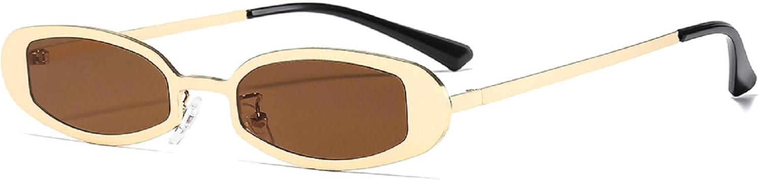 

Ретро-солнцезащитные очки овальной формы для женщин, модные маленькие винтажные узкие солнцезащитные очки в металлической оправе с защитой от УФ-излучения mincl, Silver Brown