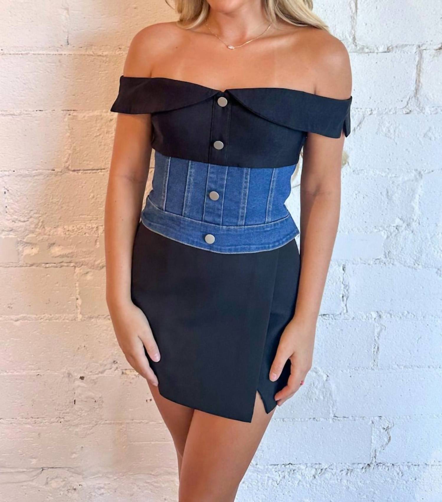 

Ковбойский топ с контрастными вставками из денима Blue Blush, Denim