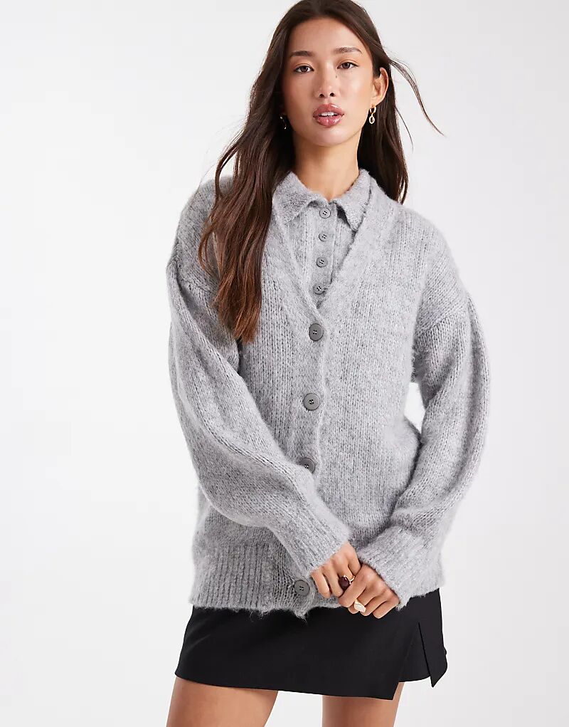 

Кардиган бойфренда ASOS DESIGN с начесом, светло-серый