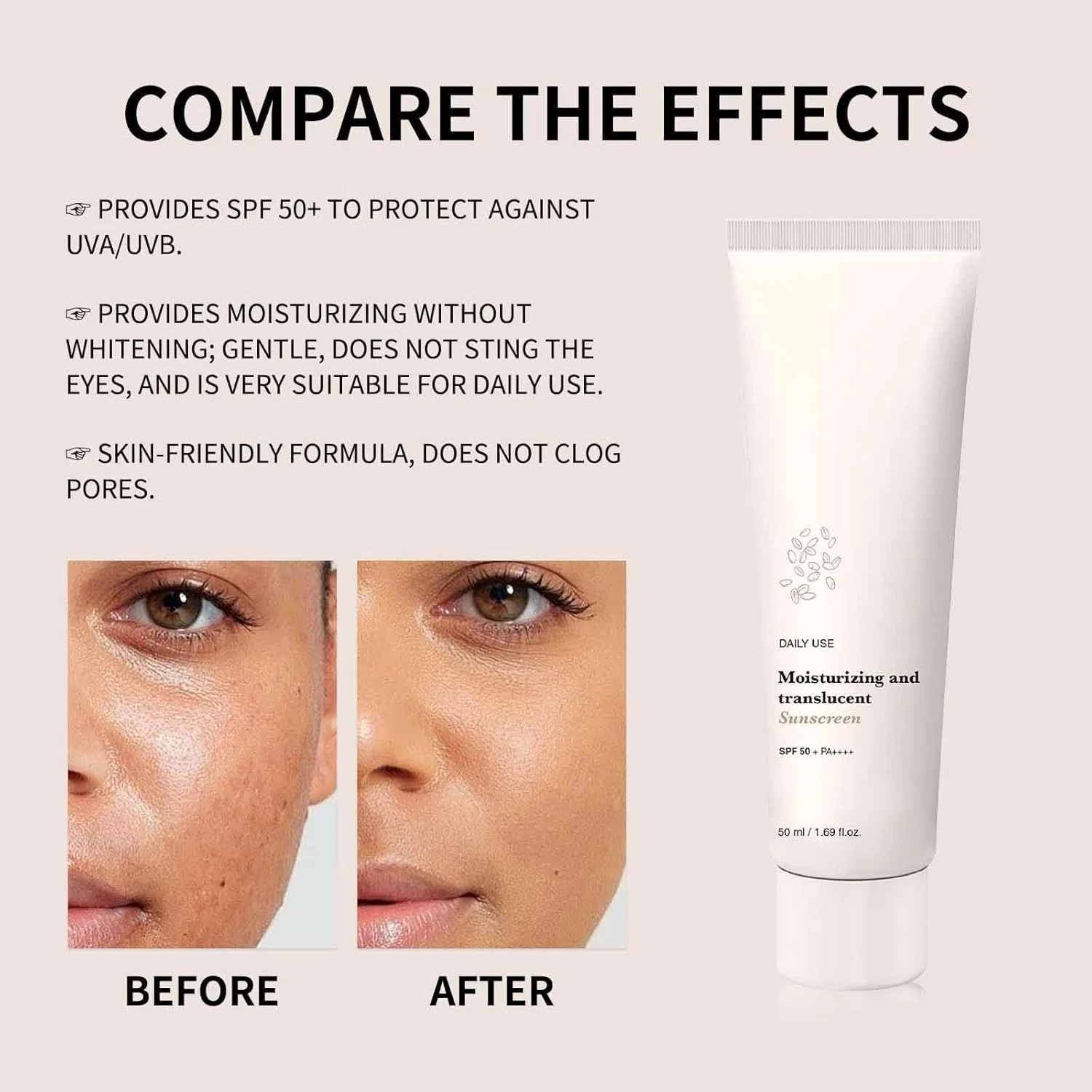 Увлажняющий освежающий солнцезащитный крем SPF 50 с экстрактом риса для лица (2 шт.) Radiantre, 2Pc — фото 3