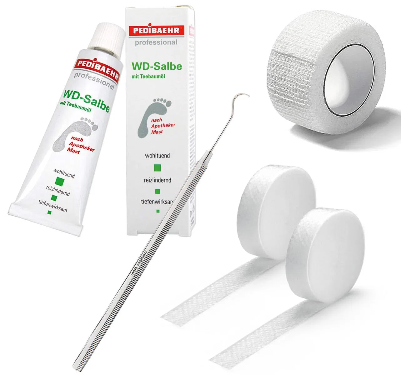 Набор Kosmetex Pedibaehr WD: мазь, хлопковый крючок, тампонада для ногтей, гибкий бандаж для пальцев Kosmetex