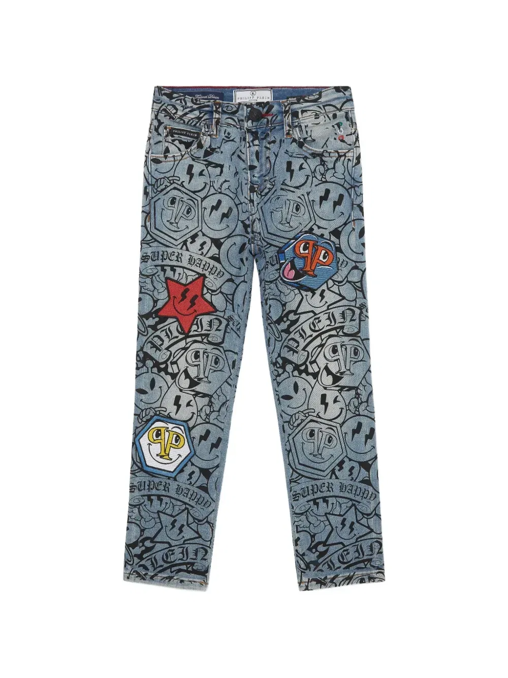 Джинсы с аппликацией-смайликом Philipp Plein Junior, синий
