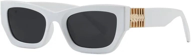 

Стильные прямоугольные солнцезащитные очки «кошачий глаз» для женщин — модная крупная оправа с декоративными элементами, защита от УФ-излучения ENSARJOE, White/Grey