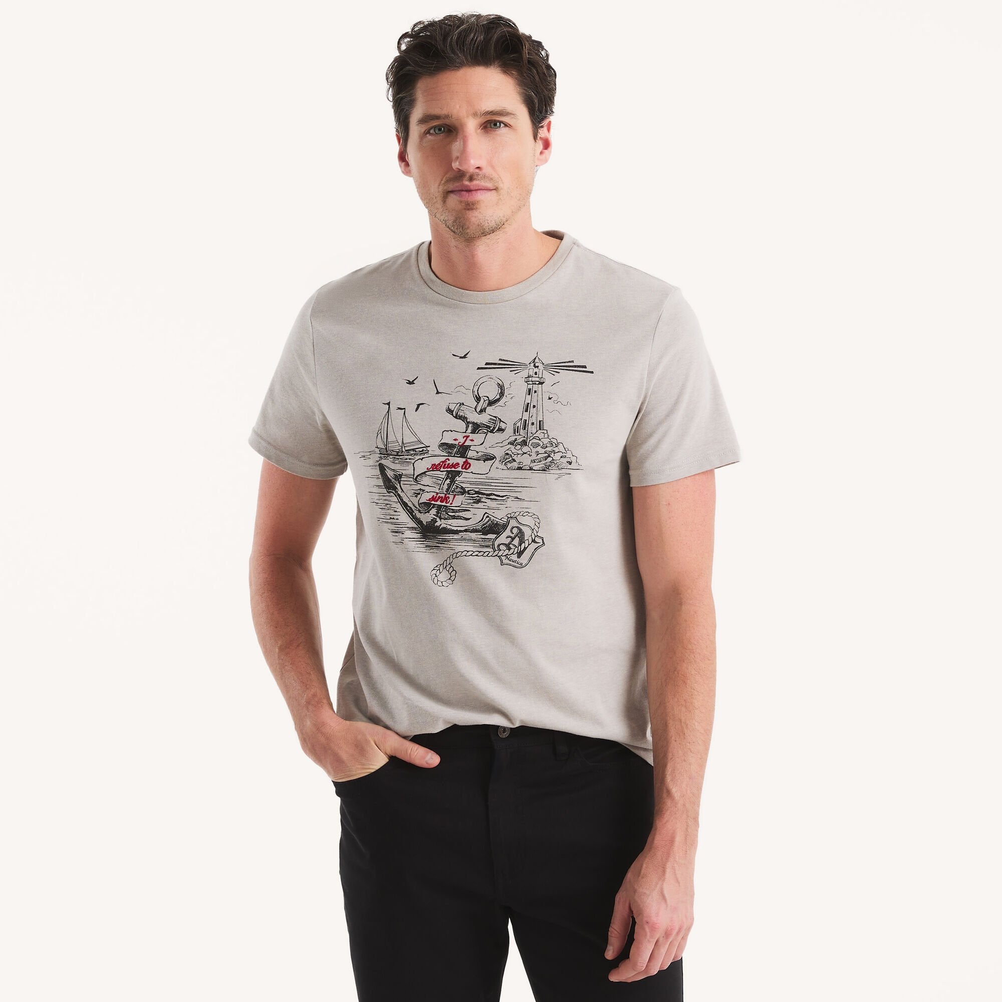 

Футболка с надписью Nautica Mens Refuse To Sink, цвет grey heather