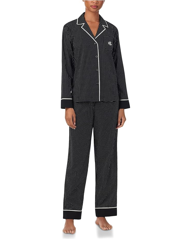 

Пижама Lauren Ralph Lauren Woven Notch Collar Long Pant Pajama Set, цвет Black Dot