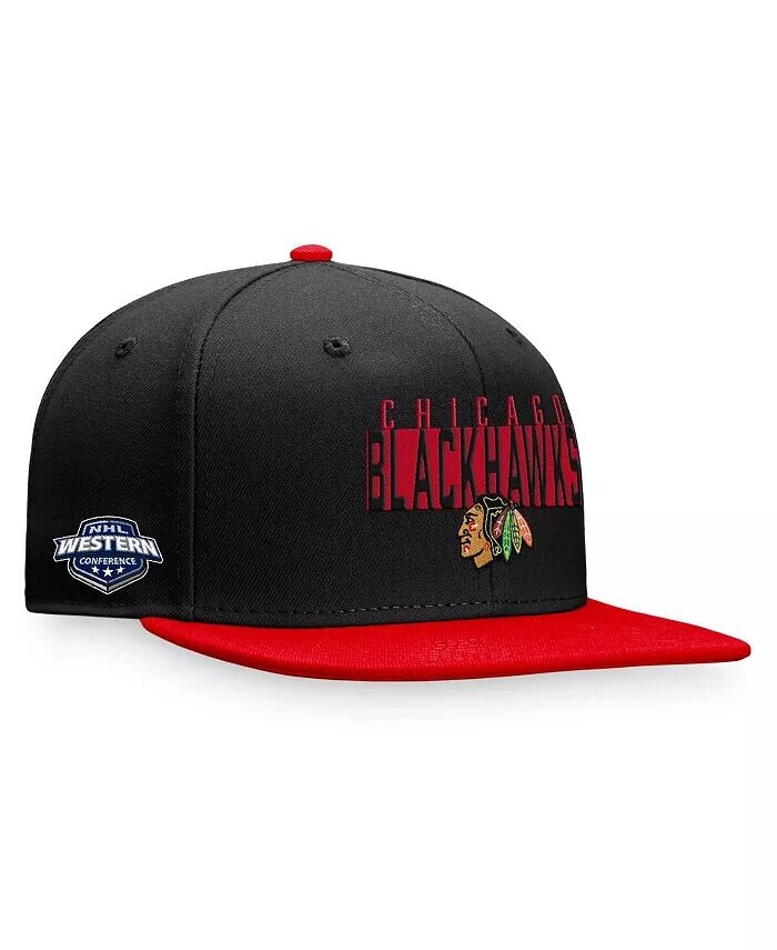 

Мужская черно-красная шляпа Snapback Chicago Blackhawks Fundamental с цветными блоками Fanatics, черный