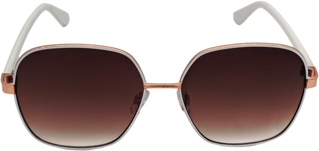 

Крупные квадратные солнцезащитные очки для женщин, оправа цвета розового золота с белыми дужками, коричневые градиентные линзы, защита от УФ-излучения UV400 Generic, Rose Gold