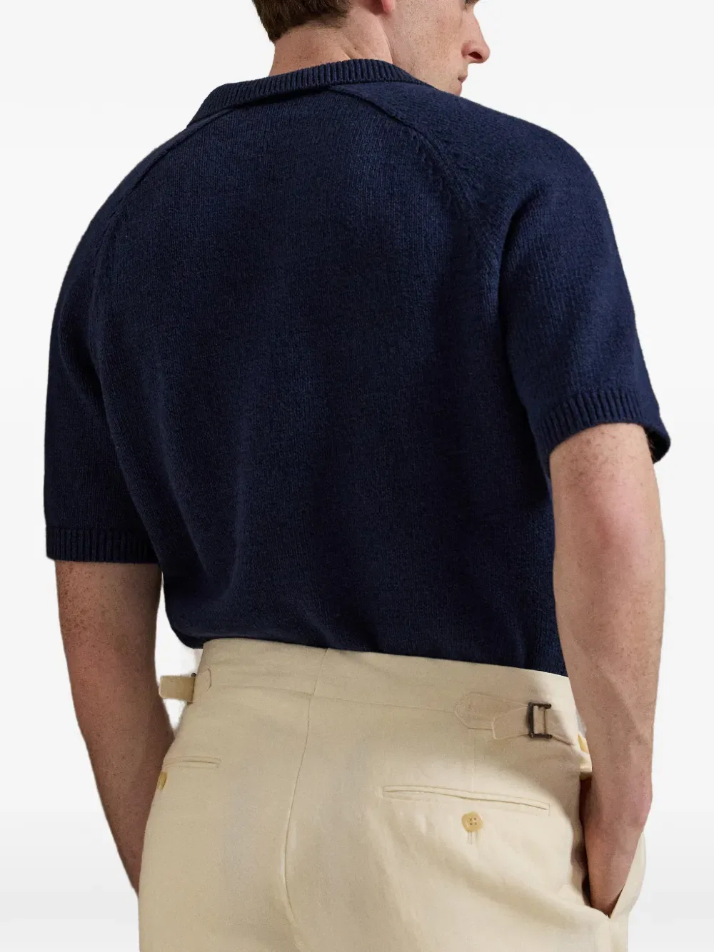 Свитер с короткими рукавами и интарсией логотипа Polo Ralph Lauren, синий — фото 4