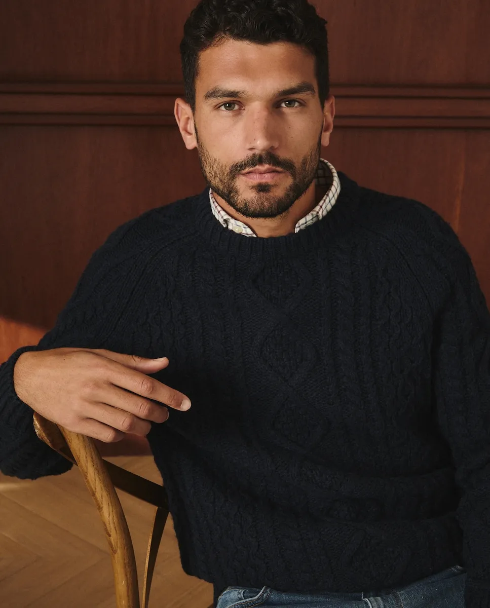 

Мужской джемпер с круглым вырезом и аранами Lloyd's, темно-синий