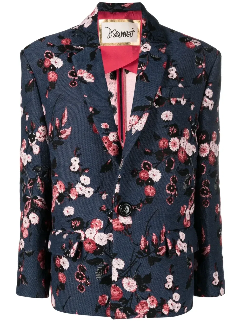 Однобортный жаккардовый блейзер с цветочным узором Dsquared2, синий