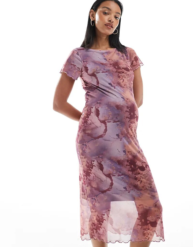 

Платье миди из сетчатого джерси Mamalicious для беременных с вырезом-лодочкой и принтом в виде розового мрамора