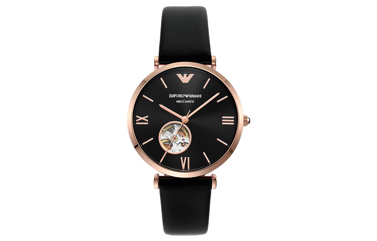 

Наручные часы с автоматическим механическим механизмом, кожаным ремешком, черным циферблатом, мужские AR60064 EMPORIO ARMANI