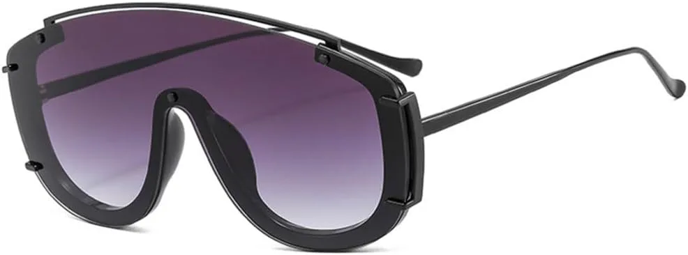 

Большие солнцезащитные очки One Piece для женщин в стиле ретро с заклепками, для мужчин — градиентные солнцезащитные очки UV400 LANGSER, Black Gray Gradient