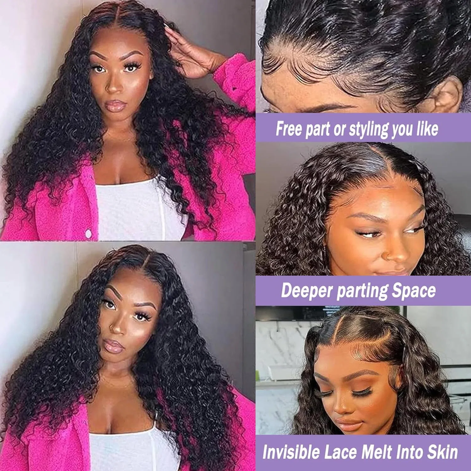 Накладка на пробор 4x4 из кудрявых человеческих волос Tnice, (4 X 4 Lace Closure Deep Curly Hair) — фото 2