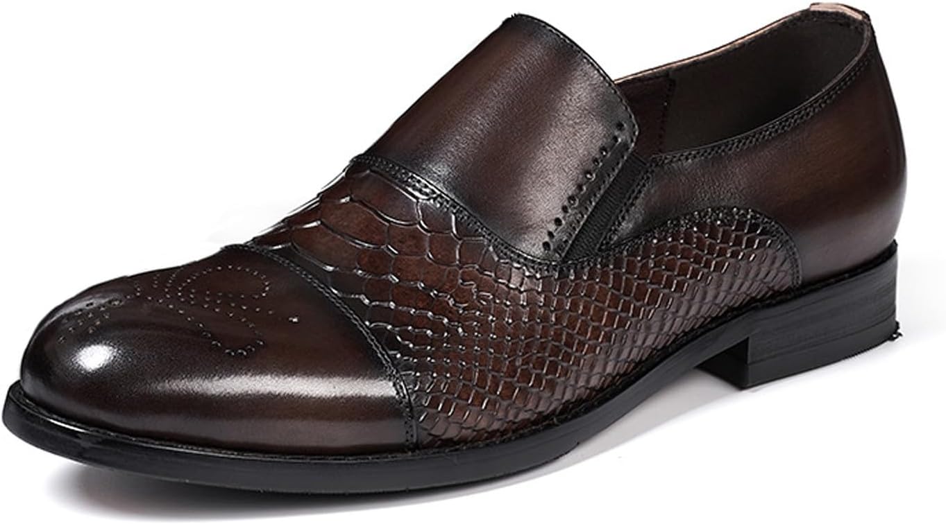 

Мужские туфли дресс-класса, лоферы-«пенни», без шнуровки, повседневные, из натуральной кожи, костюмные туфли, для вечеринки, свадьбы и бизнеса, с узором под змеиную кожу, модные туфли для смокинга для мужчин Santimon, Coffee
