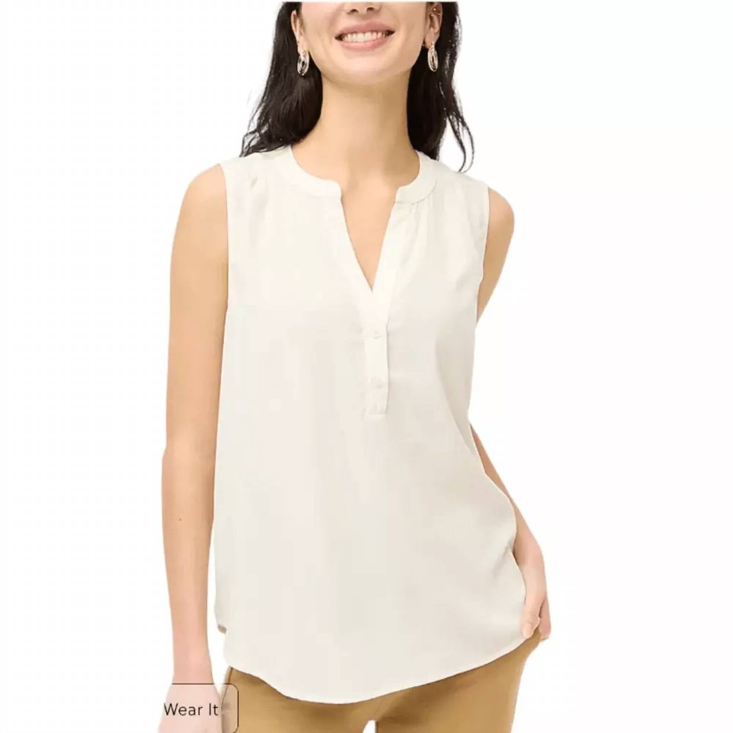 

Блузка Popover без рукавов с V-образным вырезом цвета слоновой кости J.Crew