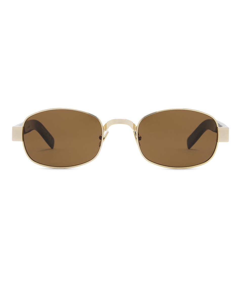 

Прямоугольные солнцезащитные очки Saint Laurent, Gold, Black, & Brown