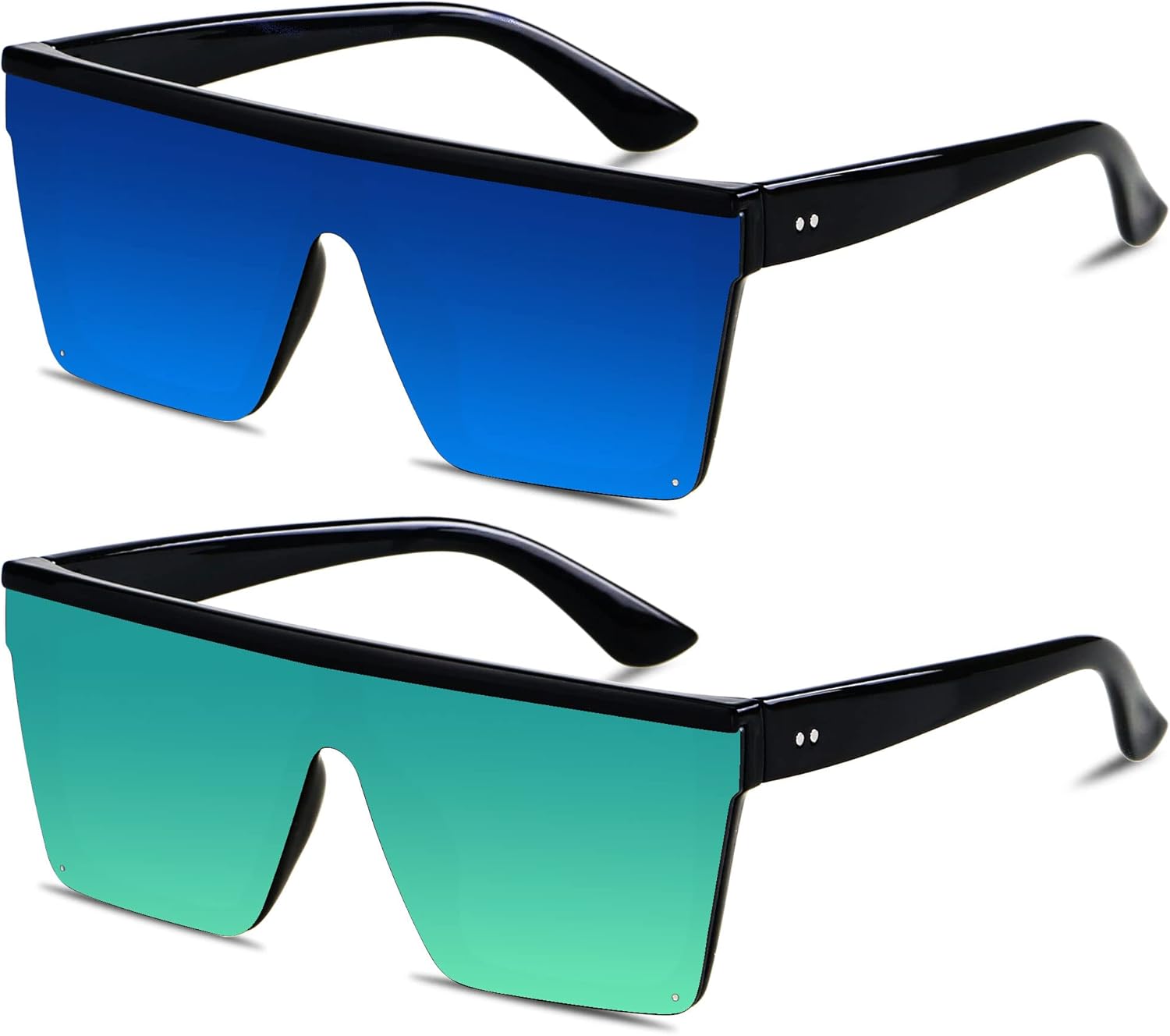 

Солнцезащитные очки LYZOIT квадратной формы большого размера для женщин и мужчин, с плоской верхней частью, модные, с большой защитой от УФ-излучения, без оправы, (2pack) Mirrored Blue + Green